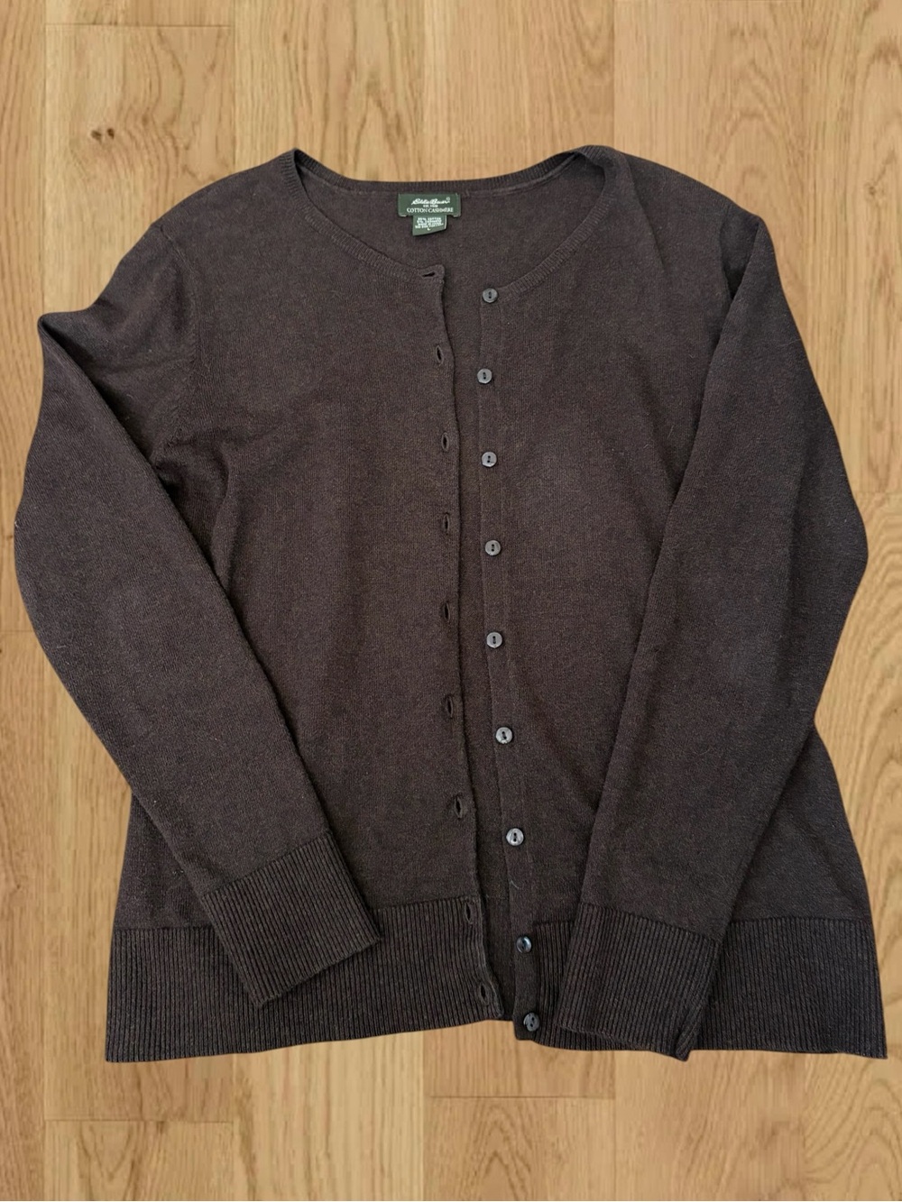 Eddie Bauer Womens L Cotton Cashmere Cardigan Brown Button Front Sweater